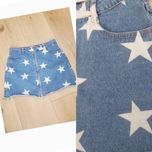 Altard State Skirt Womens Size M Star Print Denim Mini Zip Up Cut Off Cowgirl